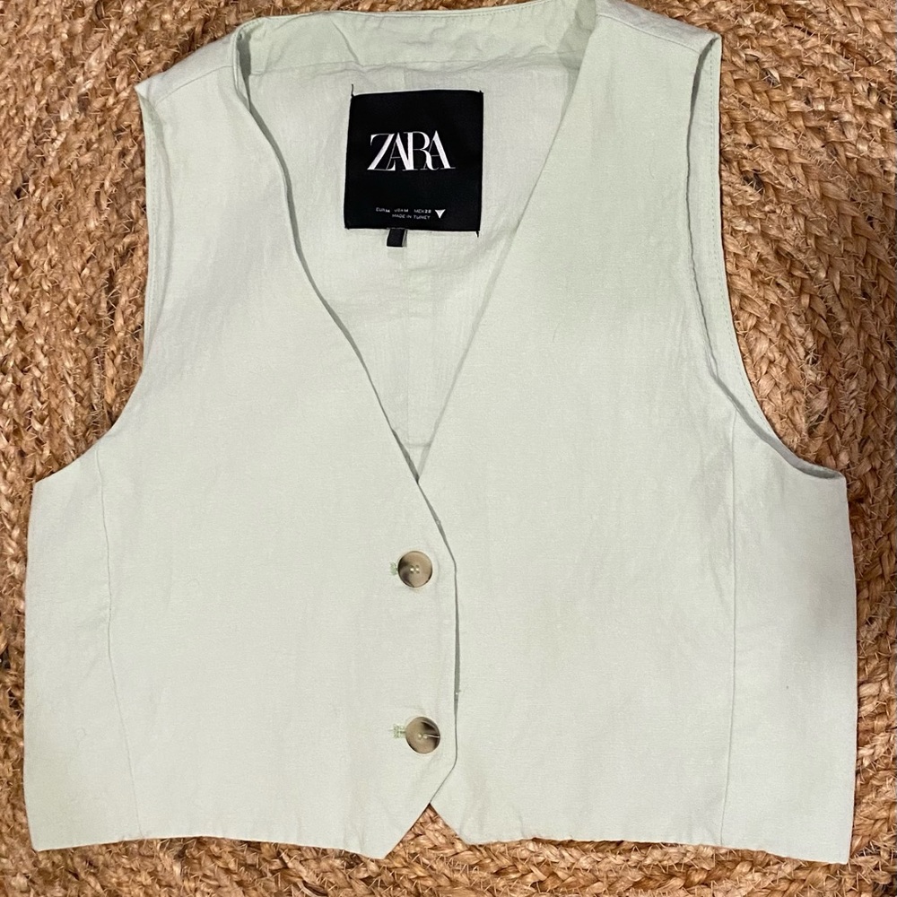 Zara Mint Green Linen Vest